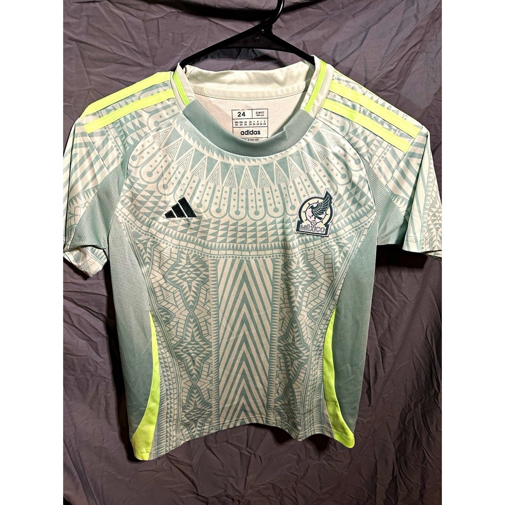 Adidas Mexico National Team Soccer Jersey Light Green Neon Slim Fit Size 24